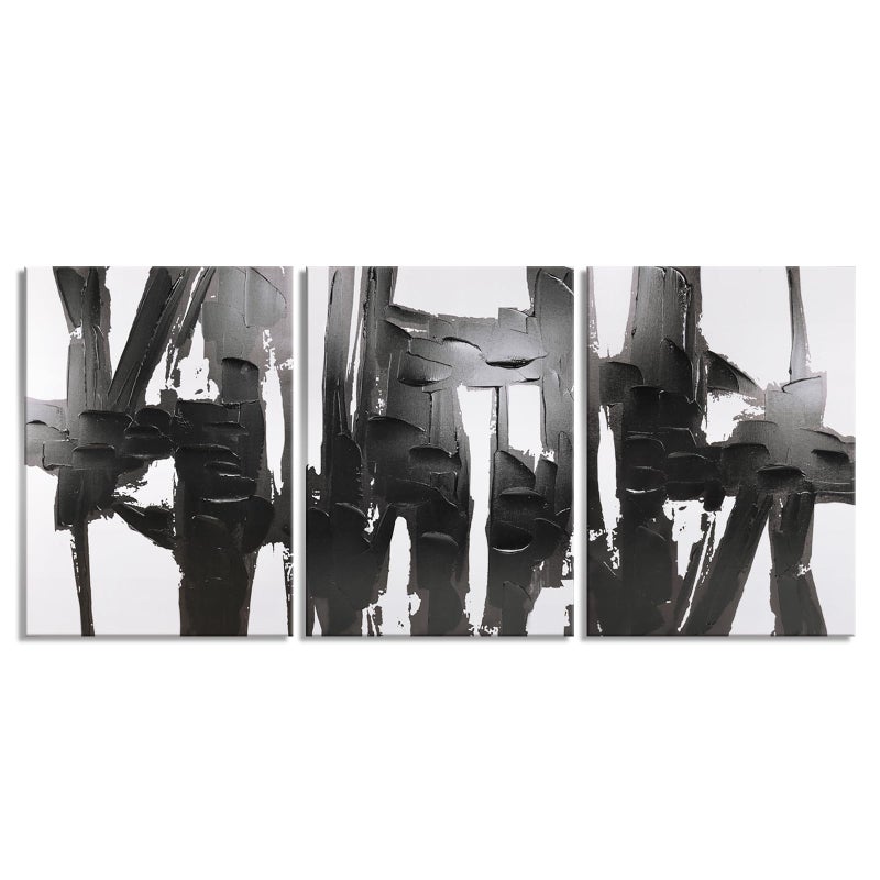 Pinetree Art 3 Panels Black and White Abstract Canvas Wall Art Prints 3D Textured Painting for Living Room (Small) - Image 1